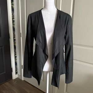 Vince Navy Blue Open Draped Collar Lightweight Leather Jacket Size M